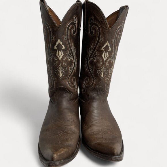 Cold River Brown Leather Embroidered Western Cowboy Boots Men's 9 D - Picture 4 of 16